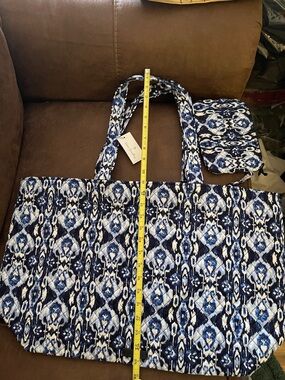 Vera Bradley Navy and White Quilted Tote with Matching Pouch